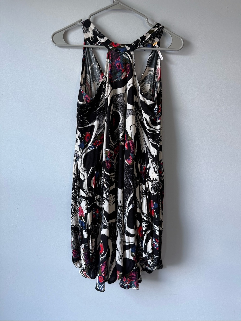 NWT Free People Drift Away Cold Shoulder Black Multi Color Tunic Dress Size S